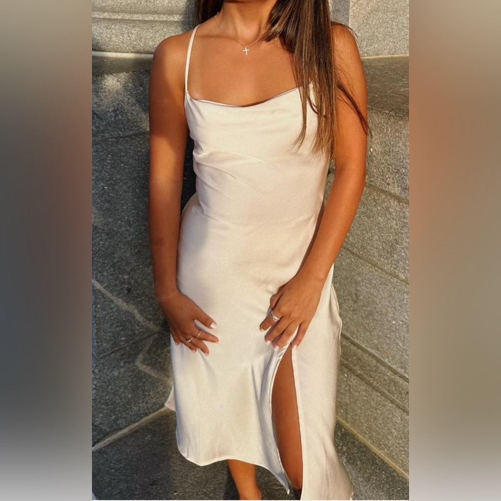 NWT Altar’d State Adie Slip Dress Stone Size Small Boho Chic Sexy Semi Sheer